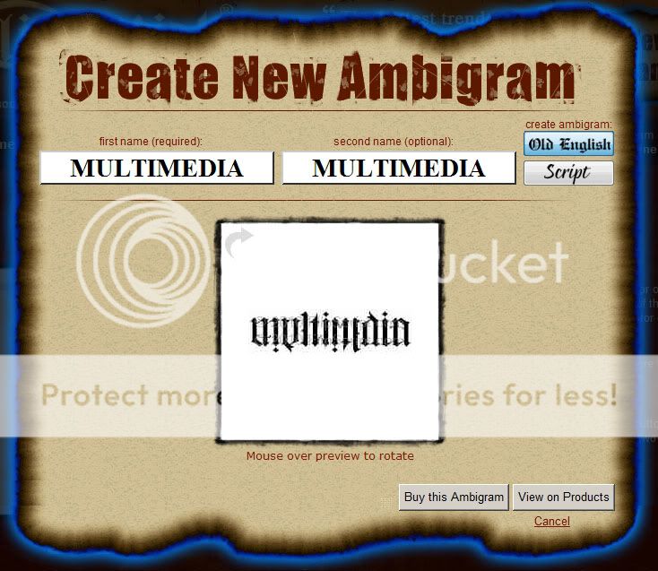 It allows upto two words), click on a button, and — if there's an available transformation — you have an ambigram.